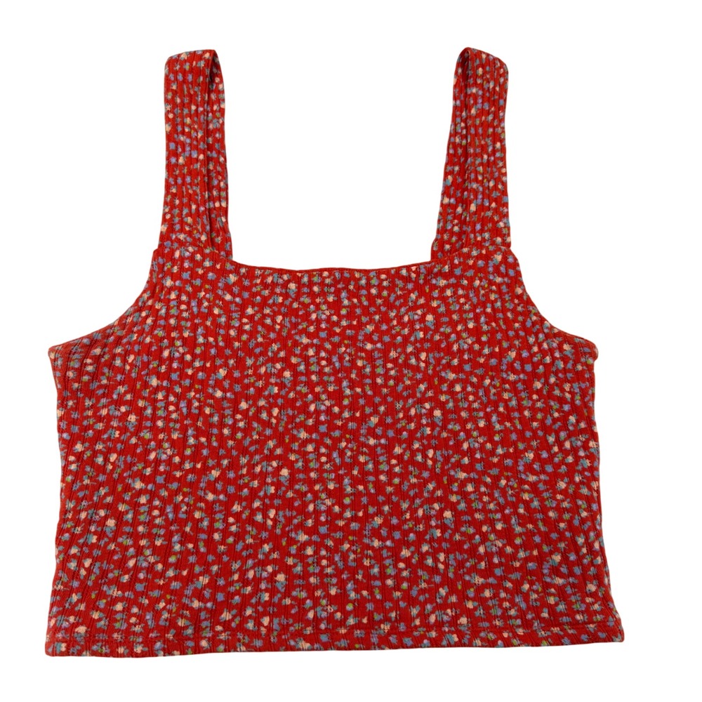 American Eagle Floral Ribbed Crop Tank Top 100% Cotton Womens Small Ditsy Y2K